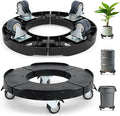 Trash Can Dolly Wheels, Adjustable 15-19 Inch Round Roller with Locking Wheels 440 LBS Heavy Duty Drum Cart Multi Function Rolling Dollies Stand Plant Caddy(2 Packs, Black)