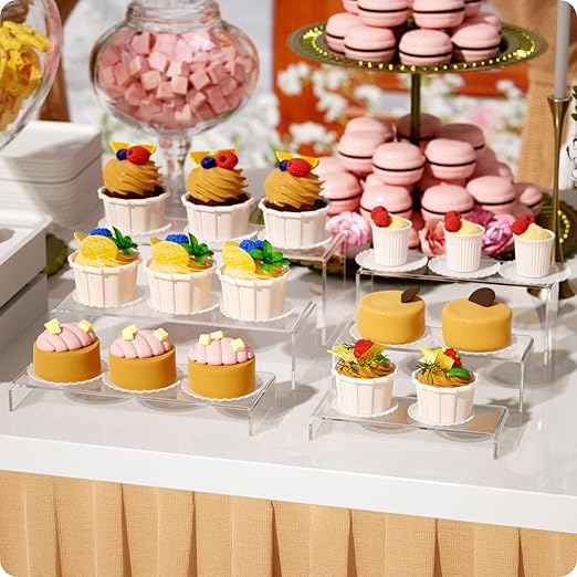 NIUBEE Acrylic Display Riser, 3 Pcs 12" Large Acrylic Risers, Clear Rectangular Stands for Candy Dessert Cupcakes, Collectibles Display Stands Shelf for Display for Funko POP Figures