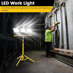 30000 Lumen Super Bright Portable Heavy Duty LED Work Light with Foldable Tripod Stand 16.4FT Cord, Waterproof 3 Head Adjustable 100W Large Job Site Lighting Worklight for Construction Workshop Garage
