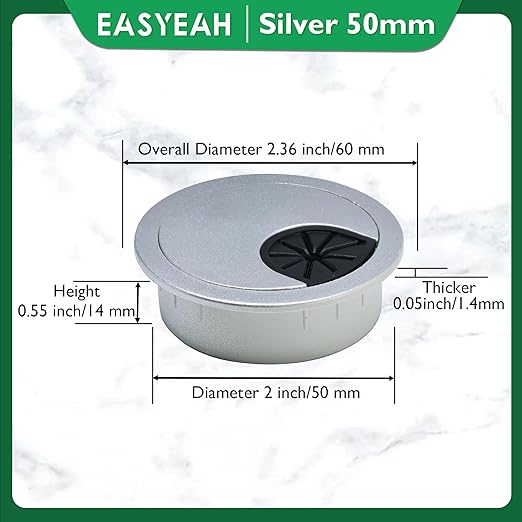 5 Pcs Desk Grommet 2" / 50 mm, Desk Cord Hole Cover, Cable Grommet ABS Plastic, Desk Hole Grommet for Home & Office Pc, Detachable Cable Cord Organizer-Silver Sand