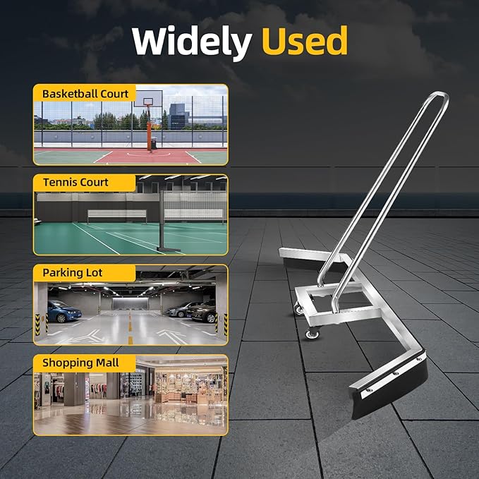 Tennis Court Squeegee 39.76 Inch Commercial Squeegee for Floor on Wheels Stainless Steel Squeegees Broom EVA Rubber Blade for Sport Court Garage Mall, Silver