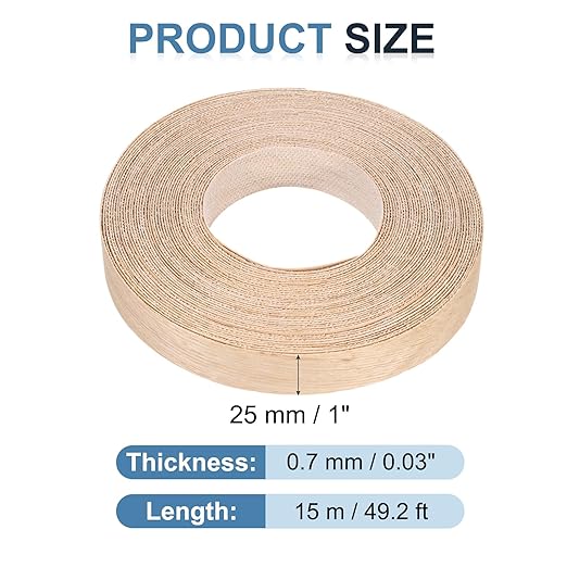 PATIKIL Red Oak Edge Banding, 1 in x 49.2 ft Wood Veneer Tape, Pre-glued Flexible