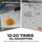 Oil Absorbent Pads | 16"x20" Oil-Only Spill Mat 200-Pack | Industrial Spill Control for Oil & Fuel(32 Gal/Box) | White Absorbing Sheets (absorbs oil-only(16"x20")-32 gal/200pack)