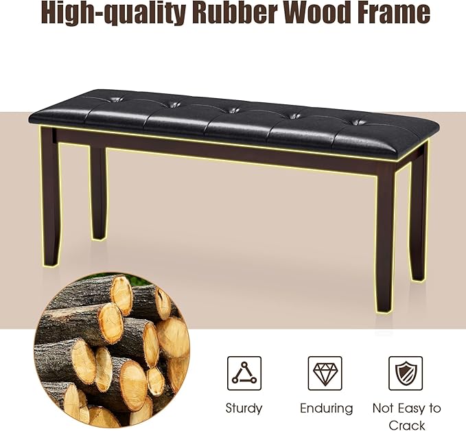 Giantex Button-Tufted Dining Bench, 45.5' PU Leather Upholstered Padded Bench for Bedroom Kitchen Living Room & Entryway, Solid Rubber Wood Legs, Supports Up to 400 Lbs