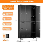 Aobabo Upgrade Metal Storage Locker for Employees, 6 Doors Steel Storage Locker with 18 Hooks for Office Gym School, Industrial Storage with 6 Shelves, Assembly Required, Black