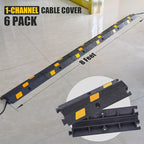 6 Pack 1-Channel Rubber Cable Protector Ramp, 17" x 6" x 1.3" inch Interlocking Floor Wire Cord Cable Cover, Visible at Night, Durable Rubber Speed Bump Hump Ramp (1-Channel 6 Pack)