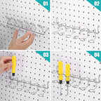 Coume 6 Pcs Pegboard Screwdriver Holders Organizer Pegboard Plier Holders Stainless Steel Peg Board Tool Utility Hooks Accessories Shelving Display Multi-Ring Tool Racks for Shop Store(Silver)