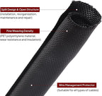 Black Braided Cable Management Sleeves Wire Loom Tubing Cord Protector Self-Wrapping (3/4"-12Feet)