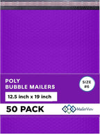 Purple 12.5x19.5 Inch Large Poly Bubble Mailers #6 | Padded Envelopes with Self Seal | Air Lined Cushioned Bubble Mailer | Usable Size 12.5x15 | 50 Pack Bulk | Lightweight shipping Bags