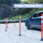 BESEA 8PCS 36" Traffic Delineator Posts with Detachable Base & High-Visibility Reflective Collars,Orange Flexible Safety Cones for Driveway, Parking Lot, Roadway, and Work Zone