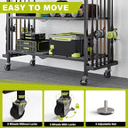 Fishing Rod Holders for Garage, Fishing Rod Stand with Wheels and Pegboard, 3-Tier Pole Storage Rack with 8 Hooks and 12 Rod Slots, Ideal for Tackle, Backpacks, and Gear