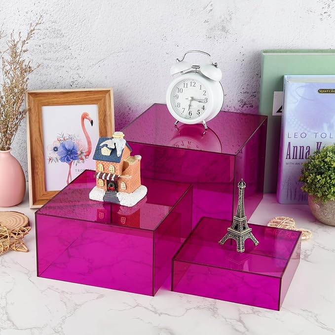 6Pcs Purple Buffet Risers Acrylic Boxes Display Food Risers for Buffet Table Platter Parties Weddings Catering Dessert Collectibles Figures Show ( 6''x7''x8'')