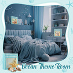 Juexica Seashell Holder with Light Display Box Room Decor Ocean Themed Gifts for Christmas Display Case Sea Shells Beach Coastal Decor Acrylic Wall Hanging (Blue,Beach)