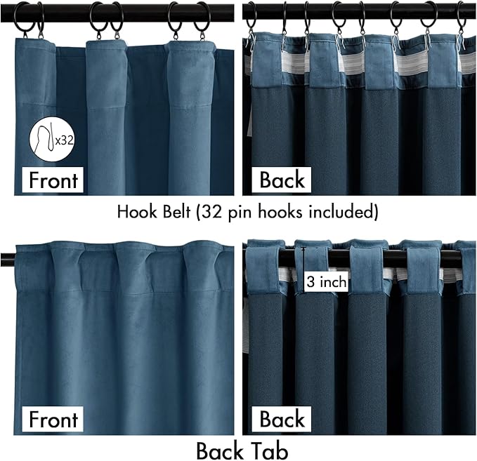 MIULEE Velvet Curtains 90 Inches Long 2 Panels Set for Bedroom, Pinch Pleat Back Tab Luxury Thermal Insulated Living Room Darkening Drapes Pleated Blackout Window Curtains with Hooks, Dark Slate