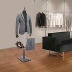 Male Clothing Display Racks, Height Adjustable Clothing Store Clothing Props with Stand and Solid Wood Arm, Male Mannequin Torso for Market Shop Window Display (Dark Grey)