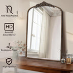 Micasso Traditional Ornate Bronze Mirror: 36" x 24" French Baroque Antique Mirror - Decorative Vintage Arched Mirrors for Wall/Bathroom/Entryway/Hallway - Home Decor for Living Room