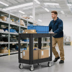 550LBS Utility Cart, 2-Tier 40x17 Inch Utility Cart with Wheels,Heavy Duty Service Cart-Lipped Shelves,Ergonomic Storage Handle and Swivel Wheels for Warehouse, Garage, Cleaning,Black