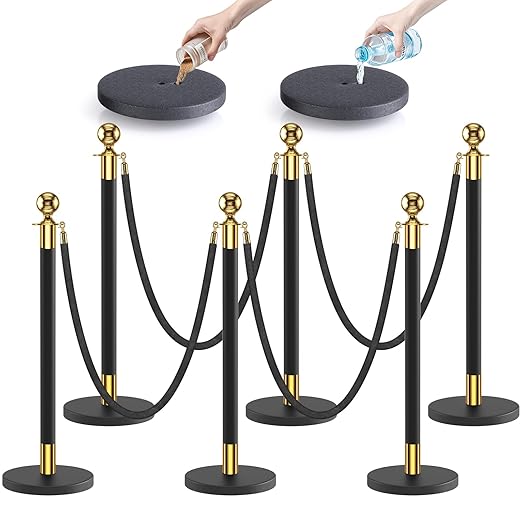 kaiyomi 6Pcs Stanchions with Black Velvet Ropes Set, 5 Feet Velvet Ropes and Posts Poles for Red Carpet Party Decoration and 360° Photo Booth (Golden & Black)