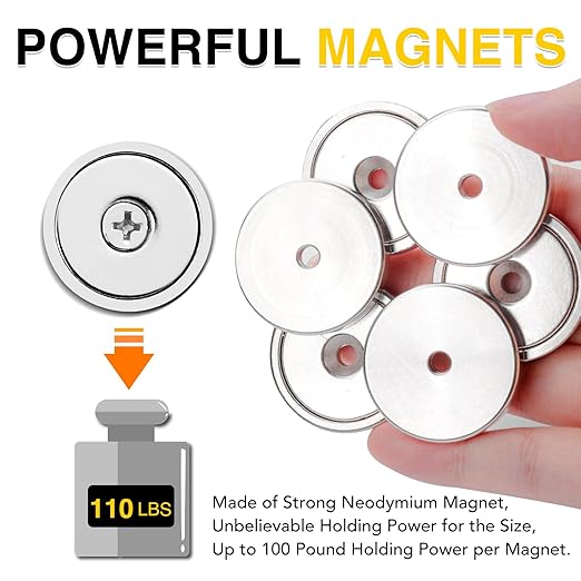 DIYMAG Neodymium Round Base Cup Magnet Strong Rare Earth Magnets with Heavy Duty Countersunk Hole and Stainless Screws for Refrigerator Magnetic Office Etc 1.26 Inch-Pack of 4 Silver