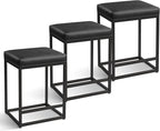 MAISON ARTS Black Counter Height 24" Bar Stools Set of 3 for Kitchen Counter Backless Modern Square Bartools Upholstered Faux Leather Stools Farmhouse Island Chairs, (24 Inch,Black)