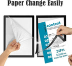 8.5x11 Magnetic Sign Holder Wall Mount,Self-Adhesive Plastic Display Frames,Clear PVC Sign Holder with Magnet Strip Border for Window/Door/Fridge/Document Notice Paper(24Pcs,Black)