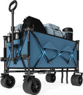 35" Foldable Wagon for Beach with 350lbs Weight Capacity, Heavy Duty 280L Extra Large Collapsible Foldable Wagon for Camping, All Terrain Beach Wagons Extended with Cup Holders for Sand