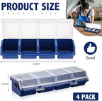 Hushee 4 Pcs Screw Organizer Box with Lid 4 Compartments Tool Bin Divider Plastic Stackable Hardware Organizer Small Part Storage Sorting Screw Box for Garage Workbench Craft Storage (Blue)