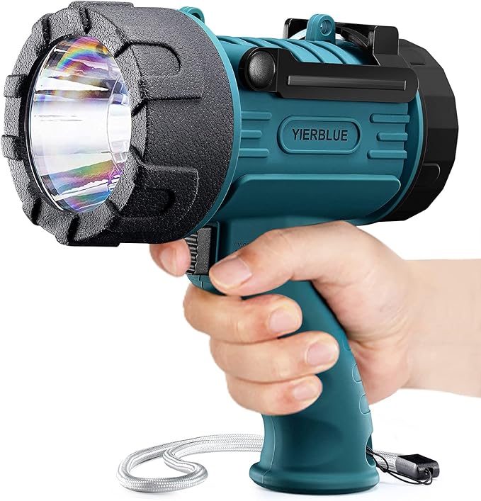 YIERBLUE Rechargeable Spotlight Flashlight with 1000000 High Lumen LED, IP67 Waterproof Long Running Spot Light searchlight, Impact Resistant Handheld Spotlight with Foldable Stand Red Lens