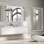 Brushed Nickel Bathroom Wall Mirror, Silver Metal Framed Large Rounded Corner Rectangle Mirror, Tempered Glass, Shatter Proof, Hangs Horizontally or Vertically (28" x 60", Silver)