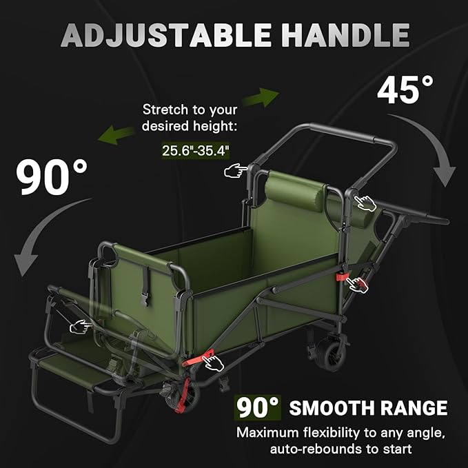 LEVELEVE Heavy Duty Folding Wagon - 2-in-1 Collapsible Cart, 400lb Capacity, All-Terrain Wheels w/Brakes & Side Pockets