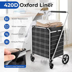 Goplus Shopping Cart for Groceries, Jumbo Upgraded Folding Grocery Cart with Waterproof Liner, 330 LBS Weight Capacity, 360° Swivel Wheels, 33 Gal Double Basket, Heavy Duty Foldable Utility Cart
