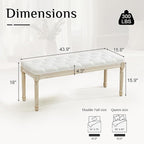 LOULENS 43.9" Linen Fabric End of Bed Bench, Vintage French Upholstered Button Tufted Entry Bench, Window Seat with Carved Wood Legs for Bedroom, Living Room, Entryway, Foyer, Hallway, White