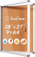 SWANCROWN Enclose Bulletin Board Tamper-Proof Dispaly Case School Office Cork Noticeboards for Information Photo, 38x28inch (9xA4)