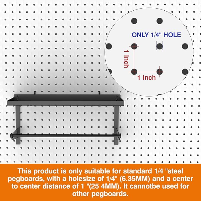 2 Pack Pegboard Paper Towel Holder with Shelf, Heavy Duty Peg Board Accessory, Metal Pegboard Organizer Accessories for Garage, Workshop, Craft Room