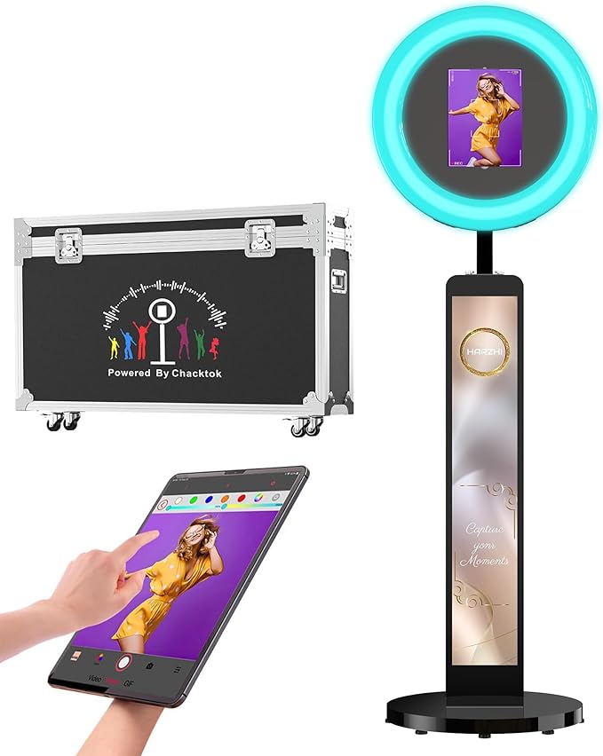 HARZHI Portable Photo Booth Compatible with Ipad, for Ipad Photo Booth Shell Stand Stand Provide Chacktok Photo Booth Software for Party and Wedding, Free Custom Logo, Flight Case