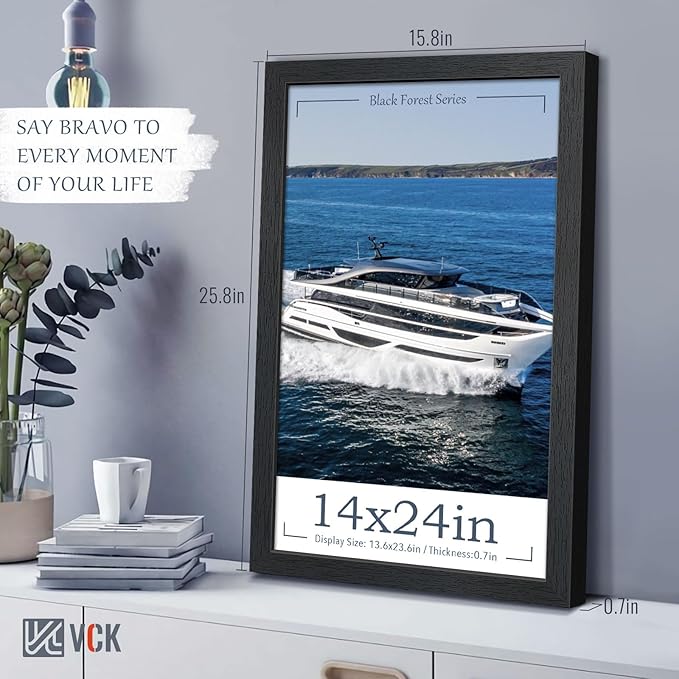VCK 14x24 Picture Frame Set of 5,Exclusive Black Woodgrain Poster Frame with Polished Plexiglass, Wall Hanging
