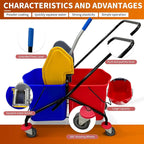 6.6 Gallons x 2 Commercial Mop Bucket with Wringer & Steel Frame | Heavy Duty Dual Bucket System | Separate Dirty Water On Wheels for Janitorial