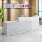 Wood Reception Desk Marble Stone with Checkout Retail Counter L Shaped Modern Mostrador para Negocio Office Desk Closed Front with Storage Drawers for Barber,Salon,Clothing Store