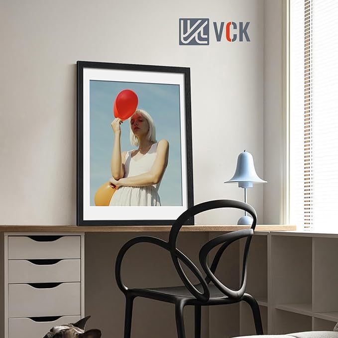 VCK 18x24 Frame 2 Pack, Solid Wood Poster Frame Black, Display Picture 16x20 with Mat or 18x24 without Mat, Horizontal and Vertical Formats with Included Hanging Hardware