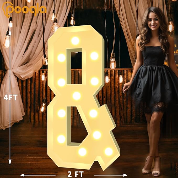 Pooqla 4 FT Marquee Light Up Letters, Cool White and Warm White Marquee Letters 4 Feet Tall, Giant Letter Sign Big Mosaic Letter for Balloons Birthday Party Anniversary Wedding Decorations, LED &