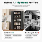 Greenvelly 63" H Metal Storage Cabinet Black, Locking Metal Cabinet, Store Tools, Clothes, Tableware and Toiletries, Garage Cabinets with Adjustable Shelves for Office, Home, Garage, Pantry