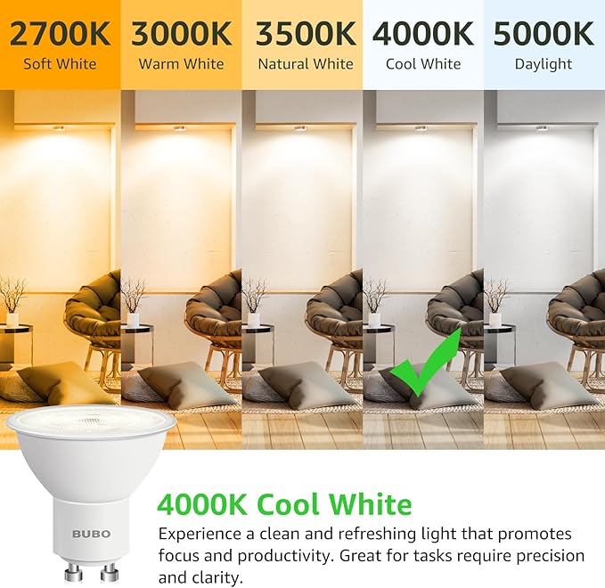 BUBO GU10 LED Bulb 6W Equivalent 50W, 4000K Cool White 650 Lumens, Non-Dimmable GU10 Bulb Replacement for Track Lighting, MR16 LED Bulb for Kitchen, Range Hood, Living Room, Bedroom, 20 Pack