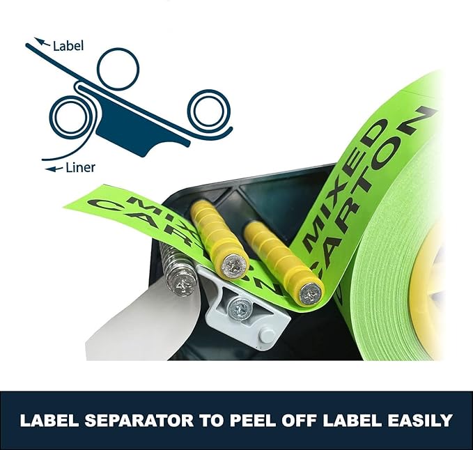 MDJ by Excell Manual Label Sticker Dispenser with 4 Suction Cups Base for Tabletop, Adjustable holder for multiple rolls for Office, Home, School, Warehouse, Easy Peel Off, Fits up to 6.5" Wide Labels