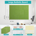 Large Bulletin Board 48" x 36" - 12 Pack Felt Wall Tiles with 60 Pcs Safe Removable Adhesive Tabs & 40 Pcs Pushpins, Cork Board for Office, School & Dart Wall Protector - Sage Green