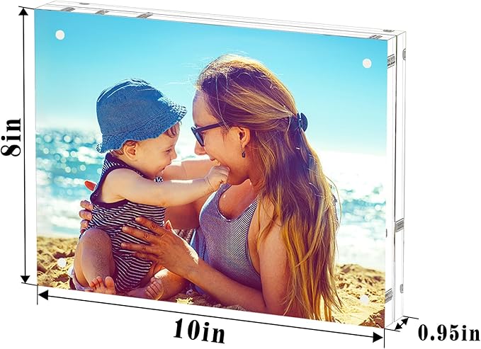 HELPLEX Acrylic Frame, 5 Pack 8x10 Picture Frames, 20mm Thicker Frameless Clear Frame Double Sided Magnetic Frame, Free Standing Desktop Display Stand Acrylic Frames