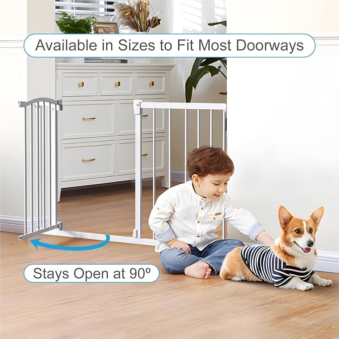 Great Gates Pet Gate - Durable Steel Gate for Stairs - Self-Closing Door & 2-Step Child Proof Lock - Wall-Friendly Dog Gates for Doorways (Fits Most) - 29.5"- 36.5", 34” Tall