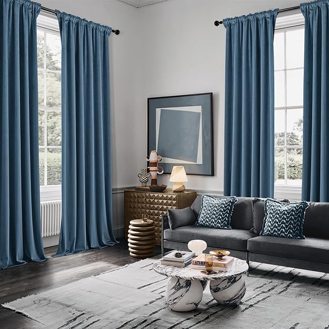 MIULEE Velvet Curtains 108 Inch Length 2 Panels Set for Bedroom, Pinch Pleat Back Tab Luxury Thermal Insulated Living Room Darkening Pleated Blackout Extra Long Window Curtains with Hooks, Dark Slate