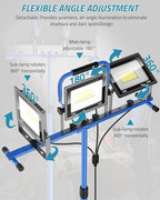 PAULINN 21000 Lumen Work Lights with Stand, 3 Adjustable Head LED Work Light with Foldable Stand and 16FT Cord, IP66 Waterproof Led Construction Light