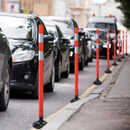 8 Pack Traffic Delineator Post Cones, High Visibility 3M Reflective Tapes, Flexible Spring Post with Detachable Base, for Highway Road Safety, Garage, Parking Lot (Orange, 48")