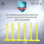Montour Line Plastic Stanchion Yellow 2.5 Inch Diameter with 50 Foot Chain, 6-Pack, Crowd Control Barriers
